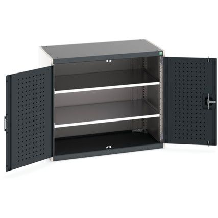 Cubio Storage Cabinet, 2 Perfo Doors, Anthracite Grey, 800 x 1050 x 650mm