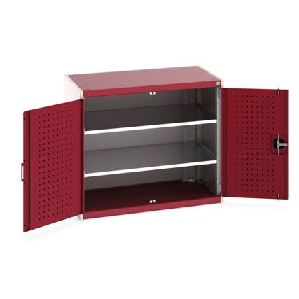 Cubio Storage Cabinet, 2 Perfo Doors, Red, 800 x 1050 x 650mm