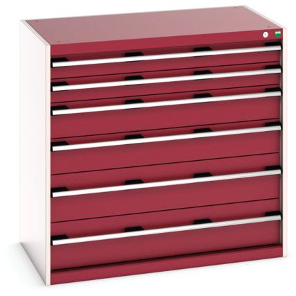 Cubio Drawer Cabinet, 6 Drawers, Light Grey/Red, 1000 x 1050 x 650mm