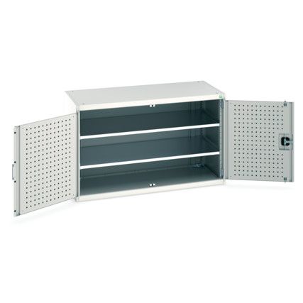 Cubio Storage Cabinet, 2 Perfo Doors, Light Grey, 800 x 1300 x 650mm