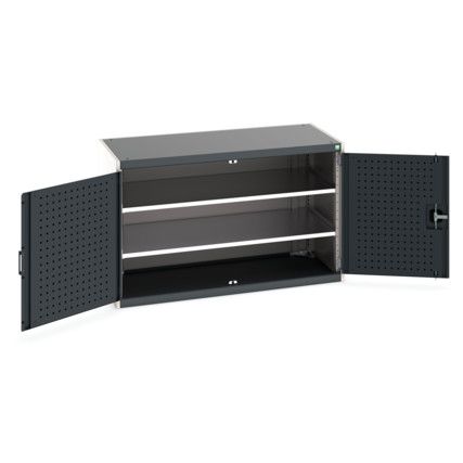 Cubio Storage Cabinet, 2 Perfo Doors, Anthracite Grey, 800 x 1300 x 650mm