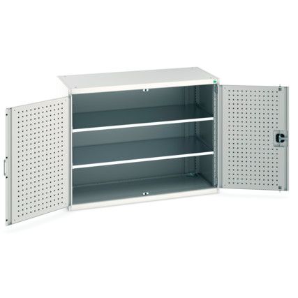 Cubio Storage Cabinet, 2 Perfo Doors, Light Grey, 1000 x 1300 x 650mm