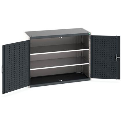 Cubio Storage Cabinet, 2 Perfo Doors, Anthracite Grey, 1000 x 1300 x 650mm