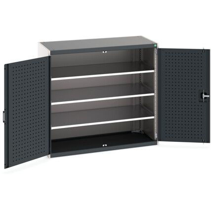 Cubio Storage Cabinet, 2 Perfo Doors, Anthracite Grey, 1200 x 1300 x 650mm