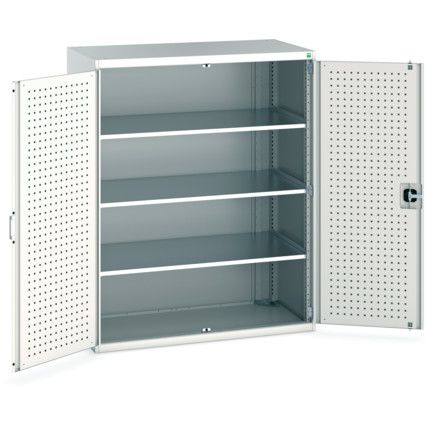 Cubio Storage Cabinet, 2 Perfo Doors, Light Grey, 2000 x 1300 x 650mm