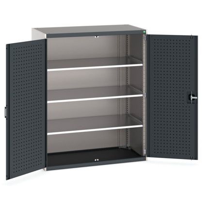 Cubio Storage Cabinet, 2 Perfo Doors, Anthracite Grey, 2000 x 1300 x 650mm