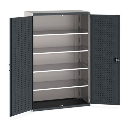 Cubio Storage Cabinet, 2 Perfo Doors, Anthracite Grey, 2000 x 1300 x 650mm