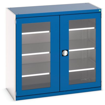 Cubio Storage Cabinet, 2 Clearview Doors, Blue, 1200 x 1300 x 650mm