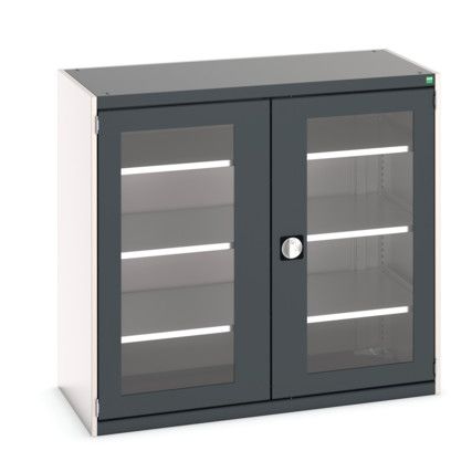 Cubio Storage Cabinet, 2 Clearview Doors, Anthracite Grey, 1200 x 1300 x 650mm