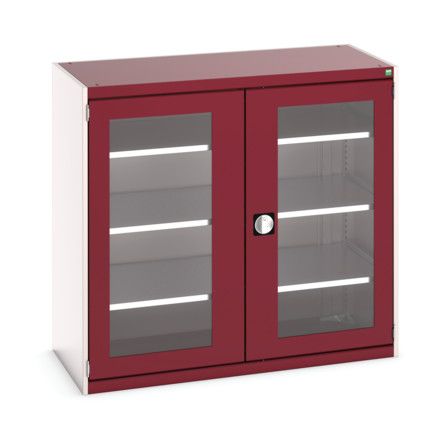 Cubio Storage Cabinet, 2 Clearview Doors, Red, 1200 x 1300 x 650mm