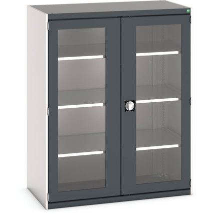 Cubio Storage Cabinet, 2 Clearview Doors, Anthracite Grey, 1600 x 1300 x 650mm