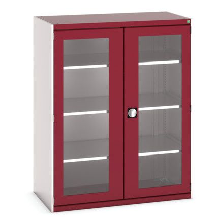 Cubio Storage Cabinet, 2 Clearview Doors, Red, 1600 x 1300 x 650mm