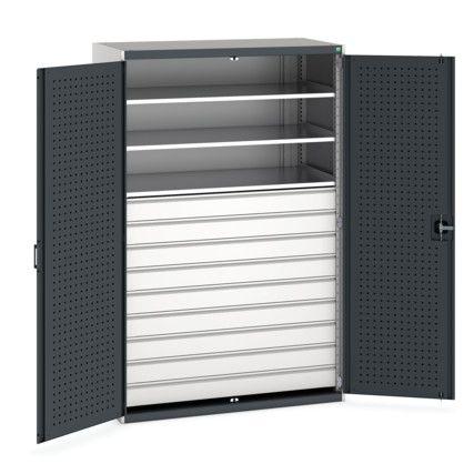 Cubio Storage Cabinet, 2 Perfo Doors, Anthracite Grey, 2000 x 1300 x 650mm