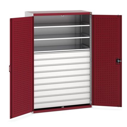 Cubio Storage Cabinet, 2 Perfo Doors, Red, 2000 x 1300 x 650mm