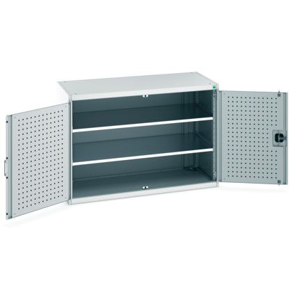 Cubio Storage Cabinet, 2 Perfo Doors, Light Grey, 900 x 1300 x 650mm