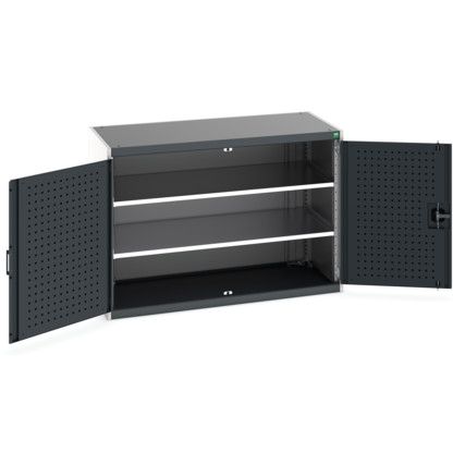 Cubio Storage Cabinet, 2 Perfo Doors, Anthracite Grey, 900 x 1300 x 650mm