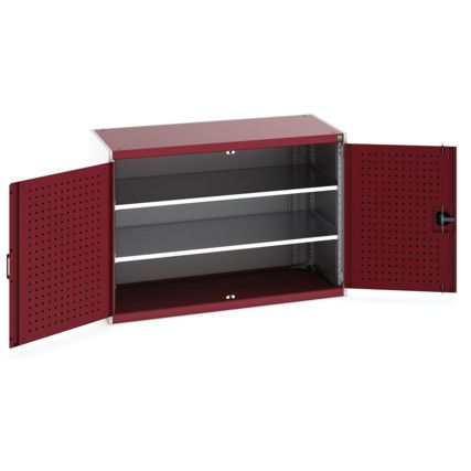 Cubio Storage Cabinet, 2 Perfo Doors, Red, 900 x 1300 x 650mm