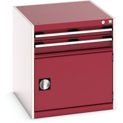 Cubio Drawer Cabinet, 2 Drawers, Light Grey/Red, 700 x 650 x 750mm