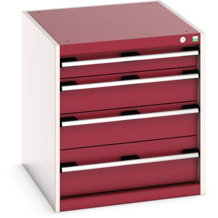 Cubio Drawer Cabinet, 4 Drawers, Light Grey/Red, 700 x 650 x 750mm