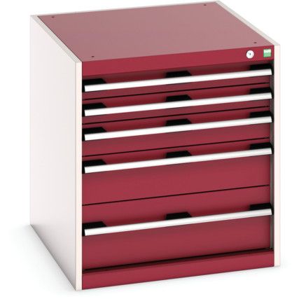 Cubio Drawer Cabinet, 5 Drawers, Light Grey/Red, 700 x 650 x 750mm