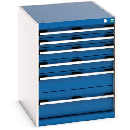 Cubio Drawer Cabinet, 6 Drawers, Blue/Light Grey, 800 x 650 x 750mm