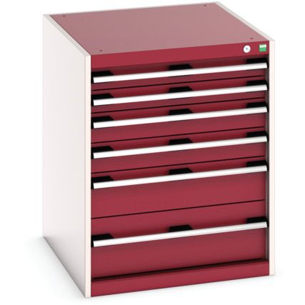 Cubio Drawer Cabinet, 6 Drawers, Light Grey/Red, 800 x 650 x 750mm