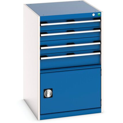 Cubio Drawer Cabinet, 4 Drawers, Blue/Light Grey, 1000 x 650 x 750mm