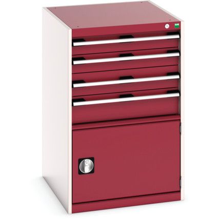 Cubio Drawer Cabinet, 4 Drawers, Light Grey/Red, 1000 x 650 x 750mm