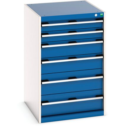 Cubio Drawer Cabinet, 6 Drawers, Blue/Light Grey, 1000 x 650 x 750mm