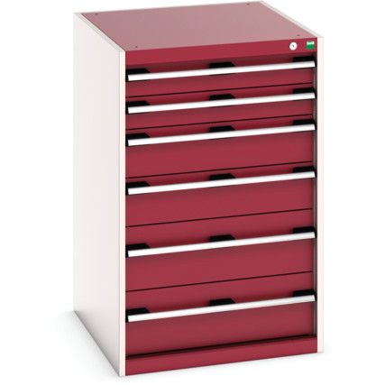 Cubio Drawer Cabinet, 6 Drawers, Light Grey/Red, 1000 x 650 x 750mm