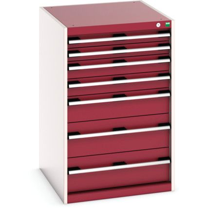 Cubio Drawer Cabinet, 7 Drawers, Light Grey/Red, 1000 x 650 x 750mm