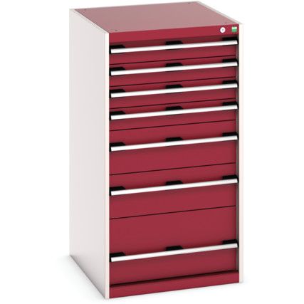 Cubio Drawer Cabinet, 7 Drawers, Light Grey/Red, 1200 x 650 x 750mm