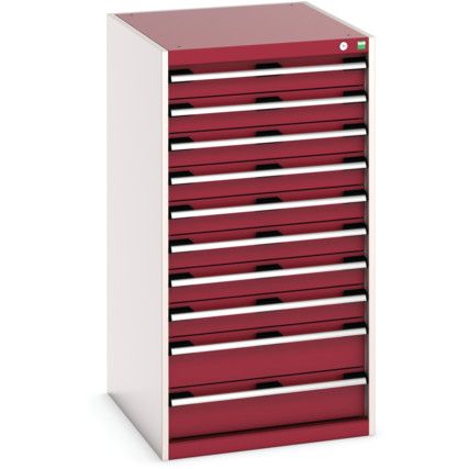 Cubio Drawer Cabinet, 10 Drawers, Light Grey/Red, 1200 x 650 x 750mm