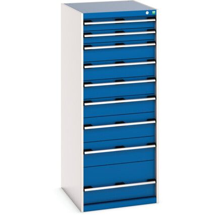 Cubio Drawer Cabinet, 9 Drawers, Blue/Light Grey, 1600 x 650 x 750mm