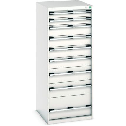 Cubio Drawer Cabinet, 9 Drawers, Light Grey, 1600 x 650 x 750mm