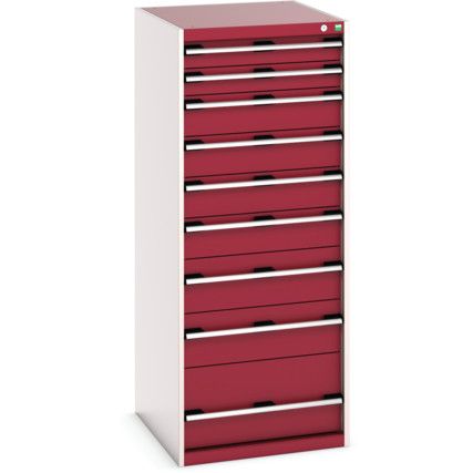 Cubio Drawer Cabinet, 9 Drawers, Light Grey/Red, 1600 x 650 x 750mm