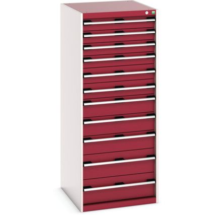 Cubio Drawer Cabinet, 11 Drawers, Light Grey/Red, 1600 x 650 x 750mm