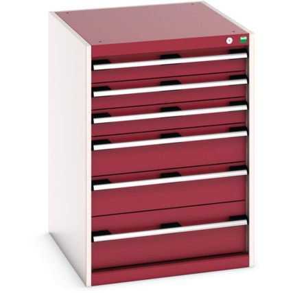 Cubio Drawer Cabinet, 6 Drawers, Light Grey/Red, 900 x 650 x 750mm