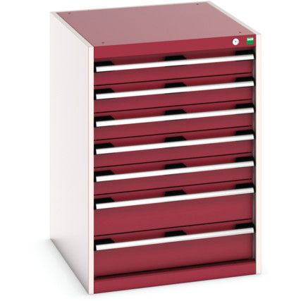 Cubio Drawer Cabinet, 7 Drawers, Light Grey/Red, 900 x 650 x 750mm