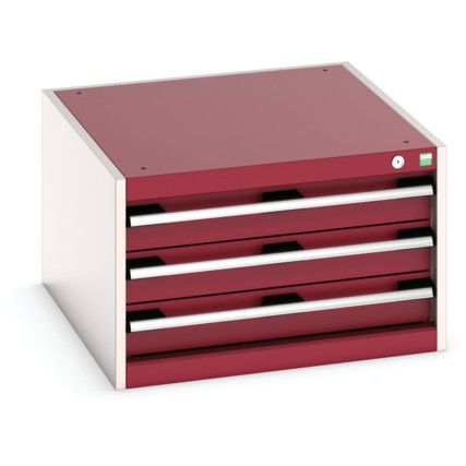 Cubio Drawer Cabinet, 3 Drawers, Light Grey/Red, 400 x 650 x 750mm