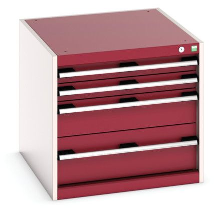 Cubio Drawer Cabinet, 4 Drawers, Light Grey/Red, 600 x 650 x 750mm