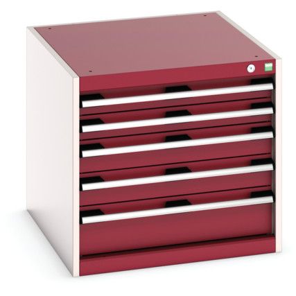 Cubio Drawer Cabinet, 5 Drawers, Light Grey/Red, 600 x 650 x 750mm