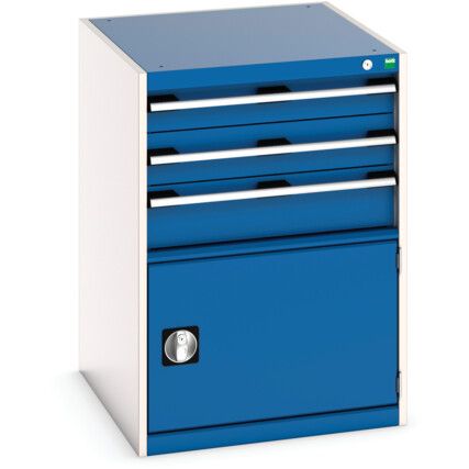 Cubio Drawer Cabinet, 3 Drawers, Blue/Light Grey, 900 x 650 x 750mm