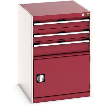 Cubio Drawer Cabinet, 3 Drawers, Light Grey/Red, 900 x 650 x 750mm