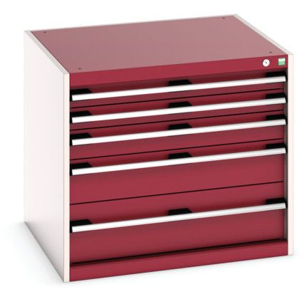 Cubio Drawer Cabinet, 5 Drawers, Light Grey/Red, 700 x 800 x 750mm