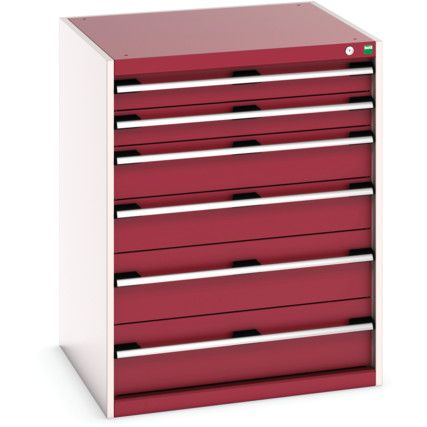 Cubio Drawer Cabinet, 6 Drawers, Light Grey/Red, 1000 x 800 x 750mm