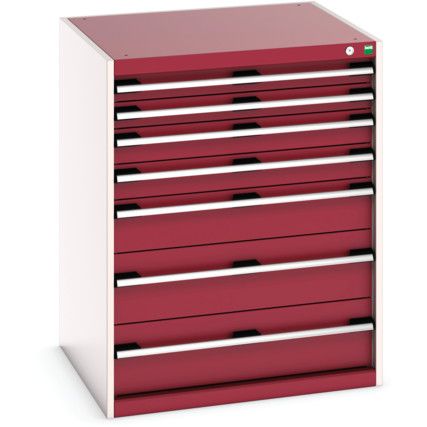 Cubio Drawer Cabinet, 7 Drawers, Light Grey/Red, 1000 x 800 x 750mm