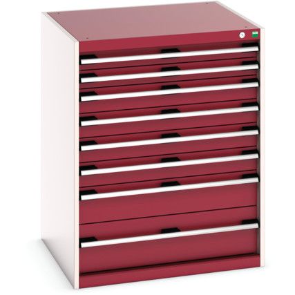 Cubio Drawer Cabinet, 8 Drawers, Light Grey/Red, 1000 x 800 x 750mm