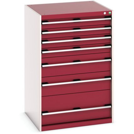 Cubio Drawer Cabinet, 7 Drawers, Light Grey/Red, 1200 x 800 x 750mm