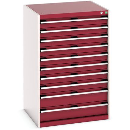 Cubio Drawer Cabinet, 10 Drawers, Light Grey/Red, 1200 x 800 x 750mm